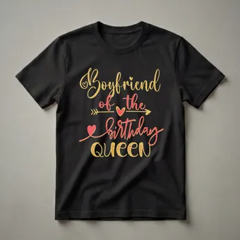 Boyfriend of the Birthday Queen Gold and Red Script T-Shirt