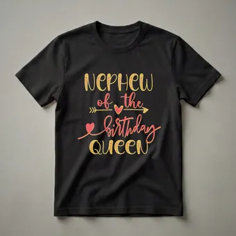 Nephew of The Birthday Queen Graphic T-Shirt for Family Birthdays