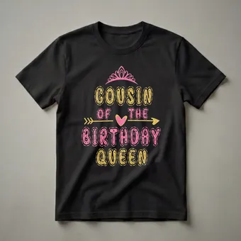 Cousin of The Birthday Queen Glitter Graphic T-Shirt for Her