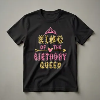 King of the Birthday Queen Crown Graphic T-Shirt for Her