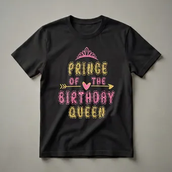 Prince of the Birthday Queen Glitter Graphic T-Shirt for Mom