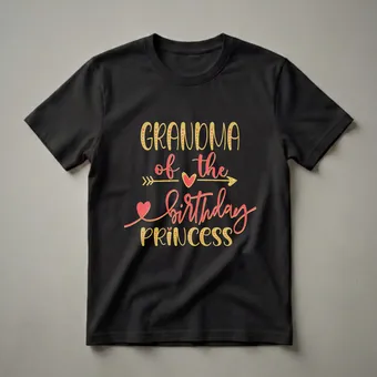 Grandma of the Birthday Princess Glitter Graphic T-Shirt
