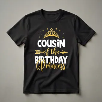 Cousin of the Birthday Princess Graphic Crown T-Shirt for Girls