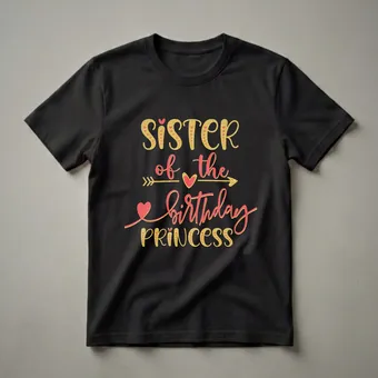 Sister of the Birthday Princess Gold Glitter Graphic T-Shirt