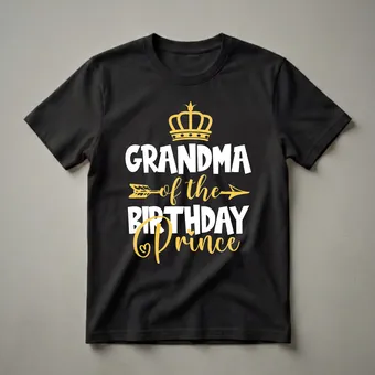 Grandma of The Birthday Prince Crown Graphic T-Shirt