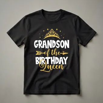 Grandson of The Birthday Queen Graphic Crown T-Shirt for Grandma