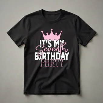 Seventh Birthday Party Queen Crown Graphic T-Shirt for Girls