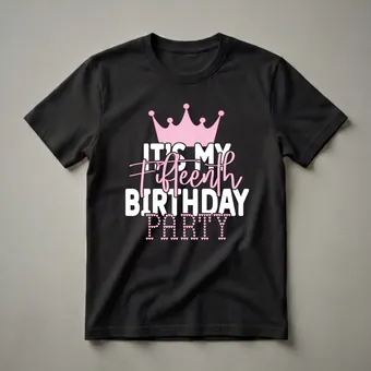 Fifteenth Birthday Party Queen Crown Graphic T-Shirt for Girls