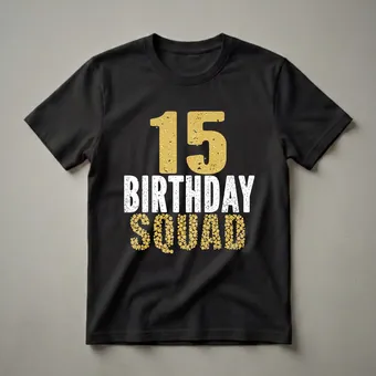 15th Birthday Squad Graphic T-Shirt for Teens Celebrating 15 Years