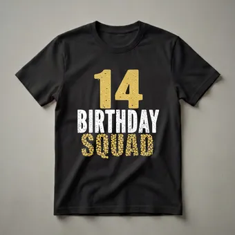 14th Birthday Squad Gold Bubble Graphic T-Shirt for Teens