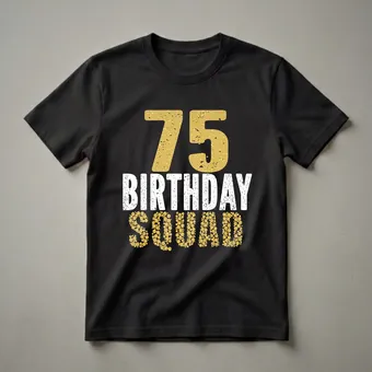 75th Birthday Squad Gold Glitter Graphic T-Shirt for Men and Women