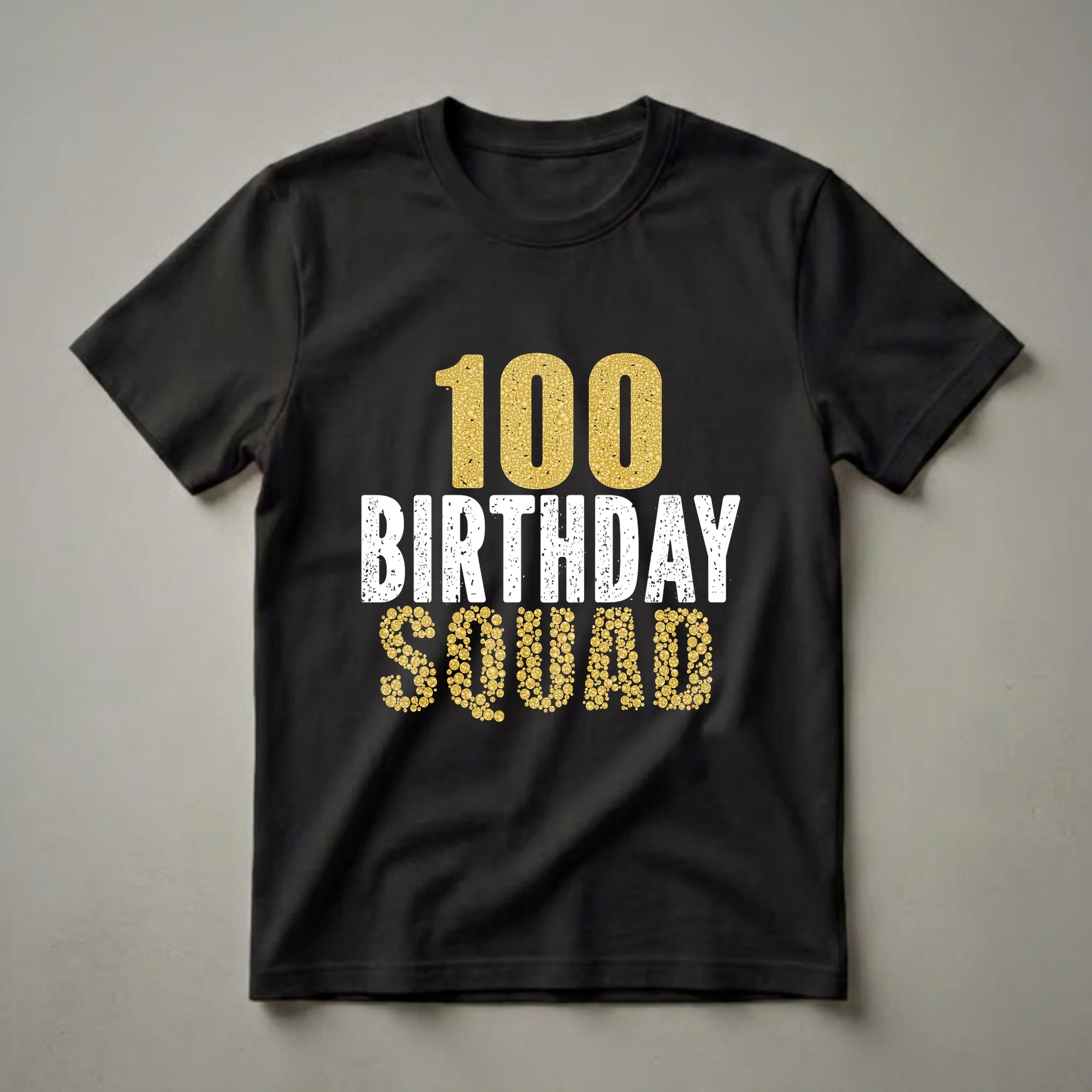 100th Birthday Squad Gold Glitter T-Shirt for Centenarian Celebrations