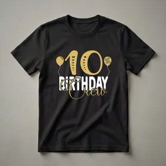 10th Birthday Crew Gold Glitter Graphic T-Shirt for Birthday Parties