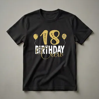 18th Birthday Crew Gold Glitter Graphic T-Shirt for Teens