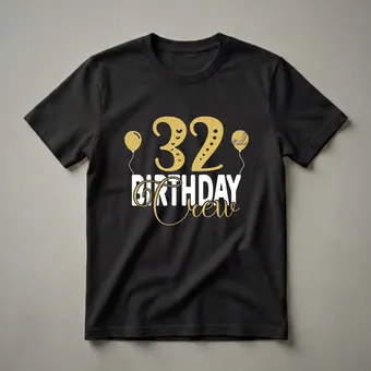 32nd Birthday Crew Gold Glitter Graphic T-Shirt for Parties