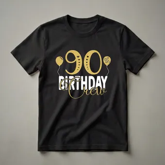 90th Birthday Crew Gold Glitter Graphic T-Shirt for Family