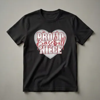 Proud Baseball Niece Heart Graphic T-Shirt for Family Matching
