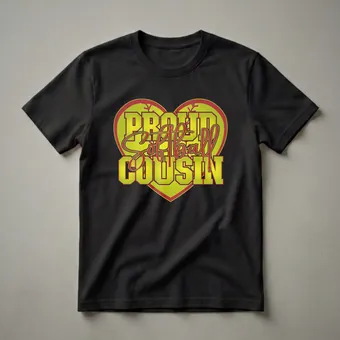 Proud Softball Cousin Heart Graphic T-Shirt for Family