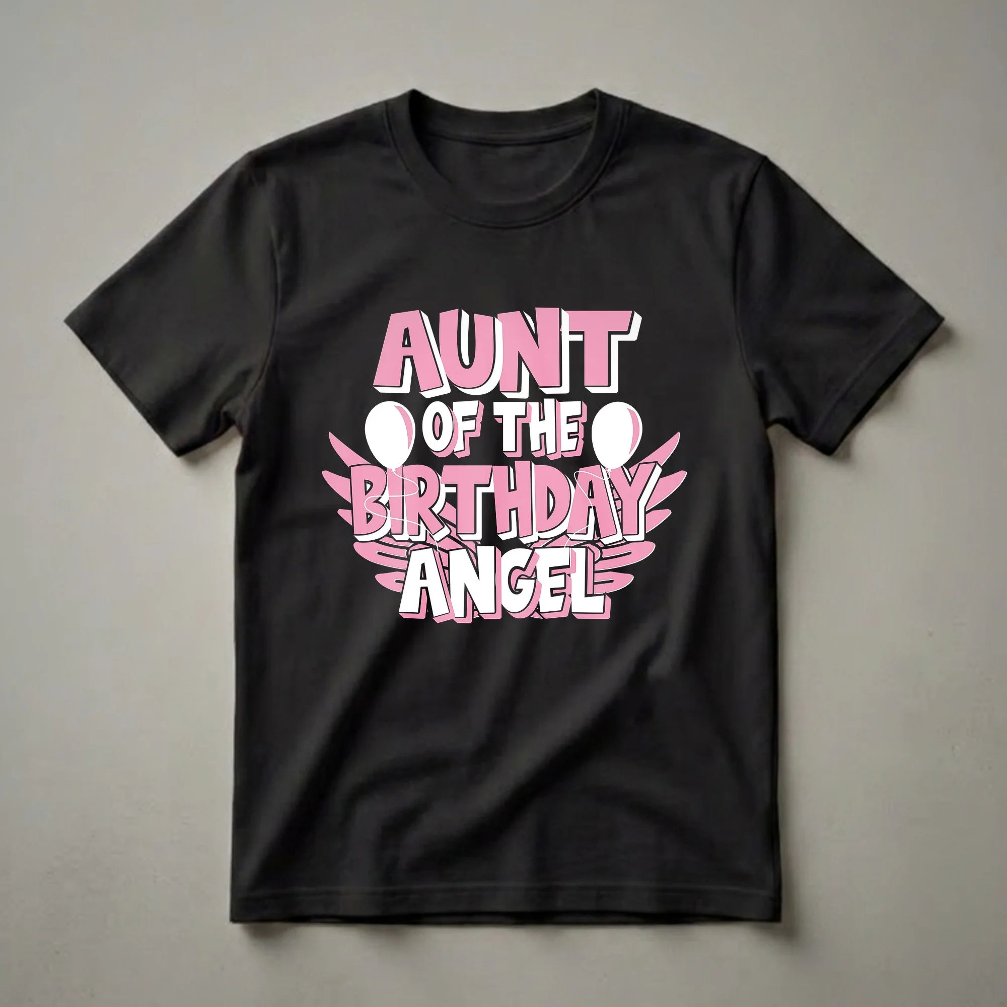 Aunt Of The Birthday Angel Pink Graphic T-Shirt for Parties