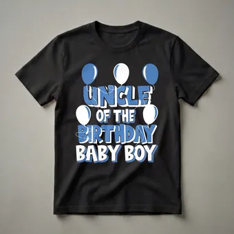 Uncle of the Birthday Baby Boy Blue Balloon Graphic T-Shirt