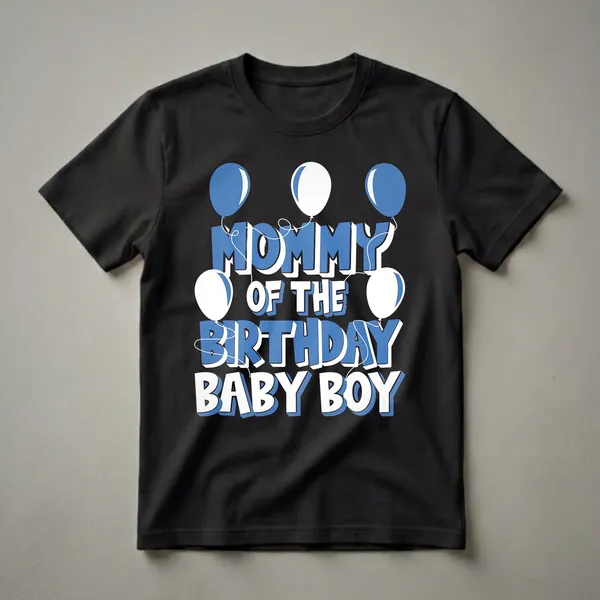 Mommy Of The Birthday Baby Boy Blue Balloons Graphic T-Shirt
