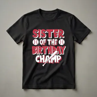 Sister of the Birthday Champ Baseball Graphic T-Shirt
