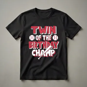 Twin of the Birthday Champ Baseball Graphic T-Shirt for Boys