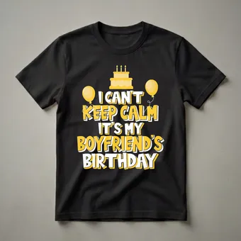 I Can't Keep Calm It's My Boyfriend's Birthday Graphic Bold T-Shirt