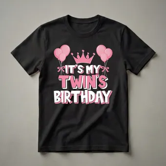 It's My Twin's Birthday Celebration Graphic T-Shirt for Girls