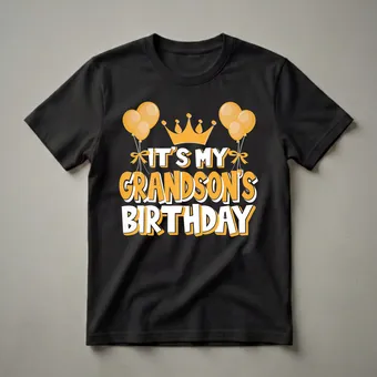 It's My Grandson's Birthday Celebration Graphic Crown T-Shirt