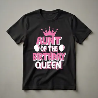 Aunt of the Birthday Queen Pink Crown Graphic T-Shirt