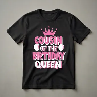 Cousin of the Birthday Queen Pink Crown Graphic T-Shirt