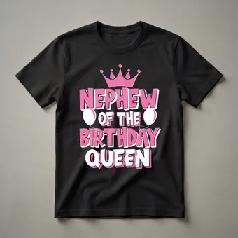 Nephew Of The Birthday Queen Pink Crown Graphic T-Shirt