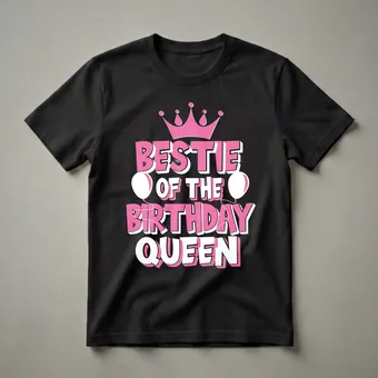 Bestie Of The Birthday Queen Pink Crown Graphic T-Shirt