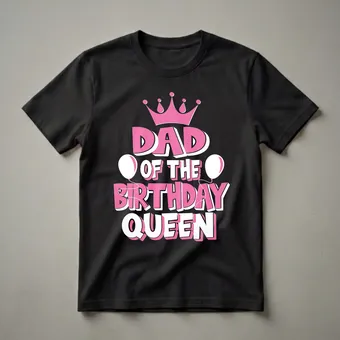 Dad of the Birthday Queen Pink Crown Graphic T-Shirt