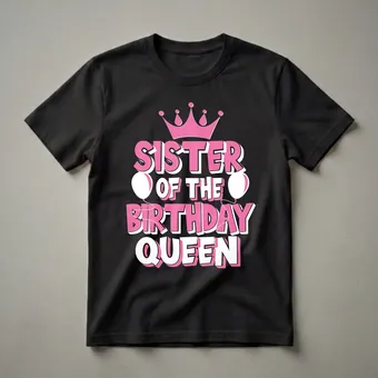 Sister of the Birthday Queen Pink Crown Graphic T-Shirt