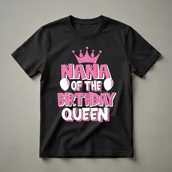 Nana Of The Birthday Queen Pink Crown Graphic T-Shirt