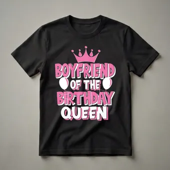 Boyfriend Of The Birthday Queen Pink Crown Graphic T-Shirt