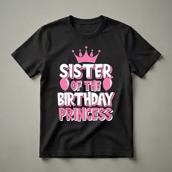 Sister of the Birthday Princess Graphic Bold T-Shirt for Girls