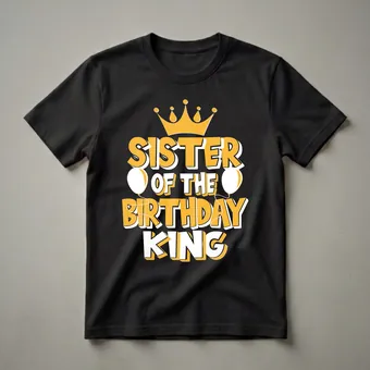 Sister of the Birthday King Crown and Balloons Graphic Tee