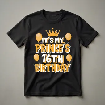 Prince's 16th Birthday Crown and Balloons Graphic T-Shirt for Boys