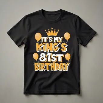King's 81st Birthday Crown and Balloons Graphic T-Shirt for Men