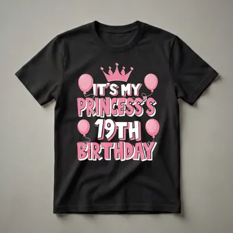 Princess 19th Birthday Crown and Balloons Graphic T-Shirt for Her