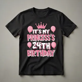 Princess 24th Birthday Queen Crown Balloons Graphic T-Shirt