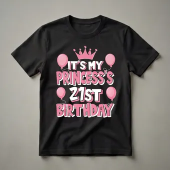 Princess 21st Birthday Crown and Balloons Graphic T-Shirt