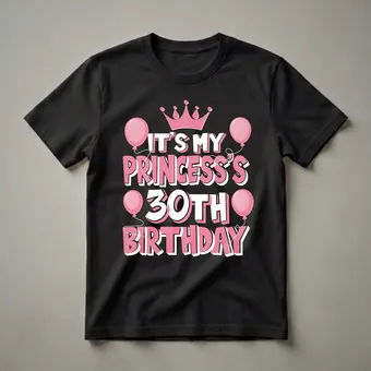 Princess 30th Birthday Queen Crown and Balloons Graphic T-Shirt