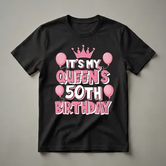 Queen's 50th Birthday Crown and Balloons Graphic T-Shirt