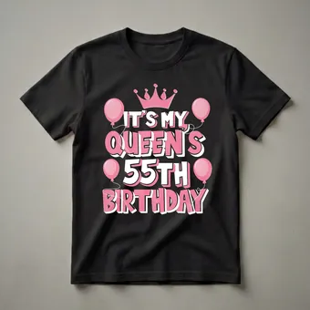 Queen's 55th Birthday Crown and Balloons Graphic T-Shirt