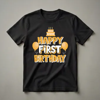 Happy First Birthday Graphic T-Shirt for Toddlers and Kids