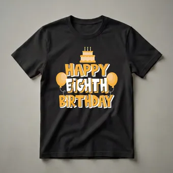 Happy Eighth Birthday Graphic T-Shirt for Kids Turning 8